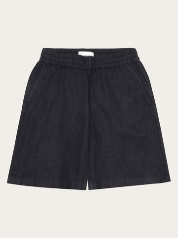 KnowledgeCotton Apparel - WMN POSEY wide mid-rise linen shorts - GOTS/Vegan Shorts 1300 Black Jet