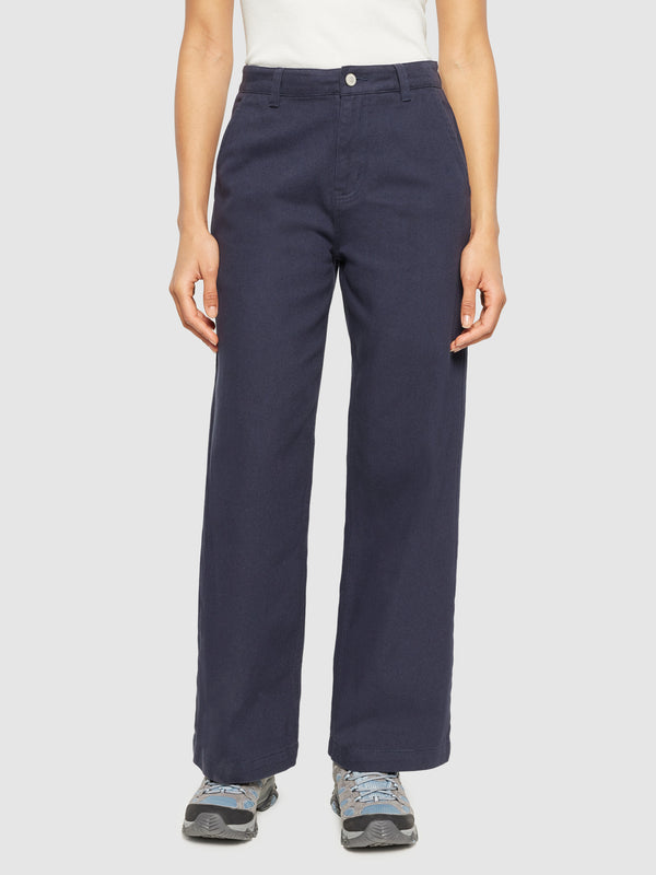 KnowledgeCotton Apparel - WMN POSEY wide mid-rise twill pant - GOTS/Vegan Pants 1412 Night Sky