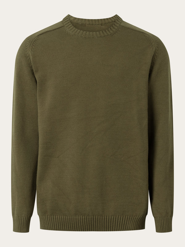 KnowledgeCotton Apparel - MEN Plain knitted crew neck Knits 1068 Burned Olive