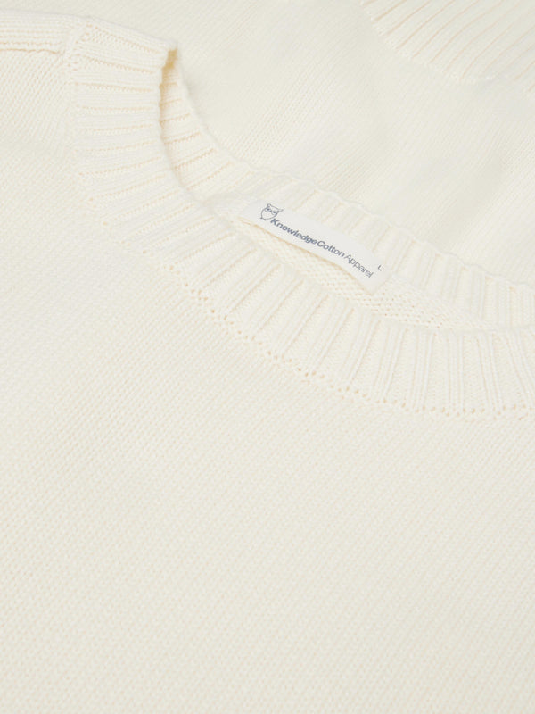 KnowledgeCotton Apparel - MEN Plain knitted crew neck Knits 1387 Egret