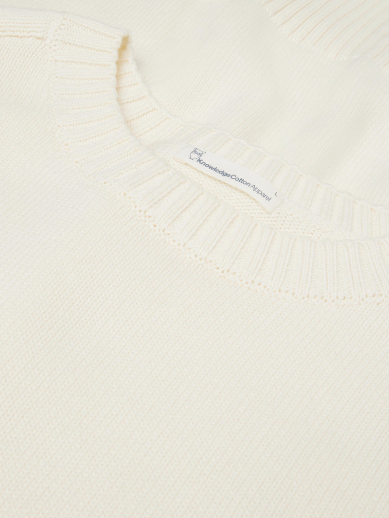 KnowledgeCotton Apparel - MEN Plain knitted crew neck Knits 1387 Egret