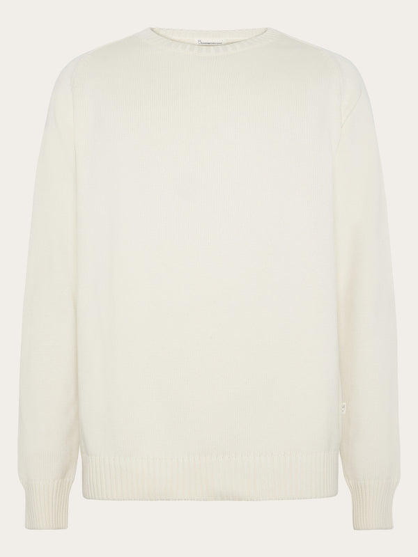 KnowledgeCotton Apparel - MEN Plain knitted crew neck Knits 1387 Egret
