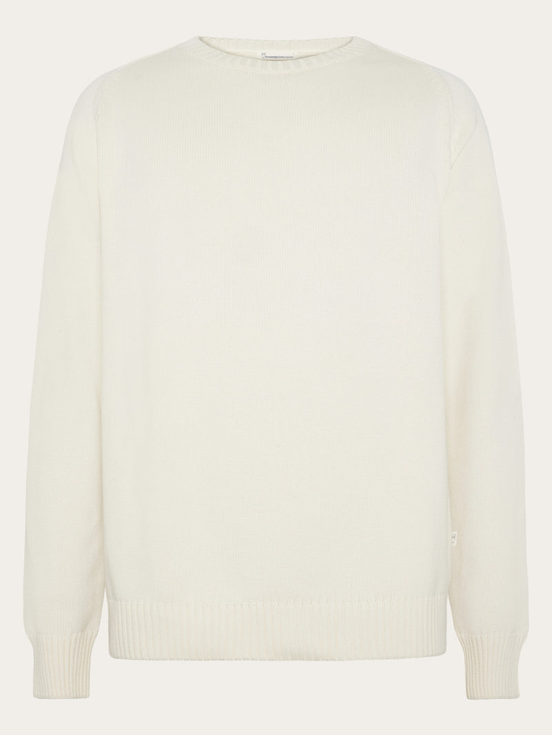 KnowledgeCotton Apparel - MEN Plain knitted crew neck Knits 1387 Egret