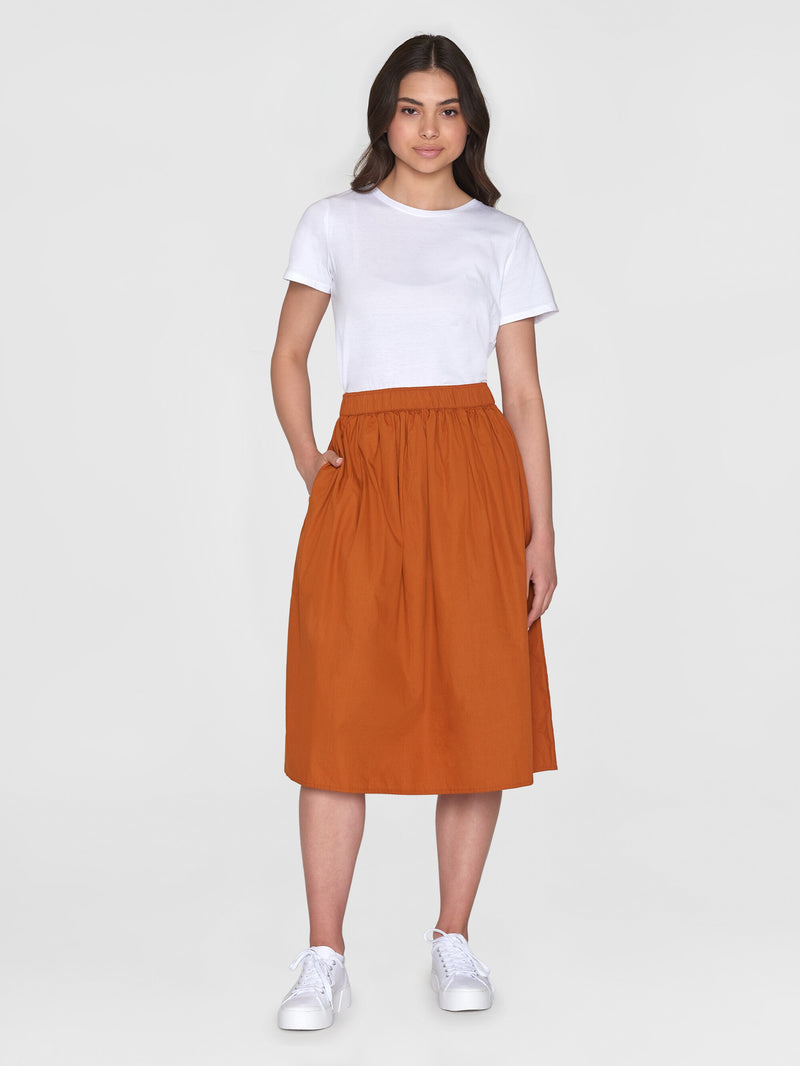 KnowledgeCotton Apparel - WMN Poplin elastic waist skirt Skirts 1438 Leather Brown