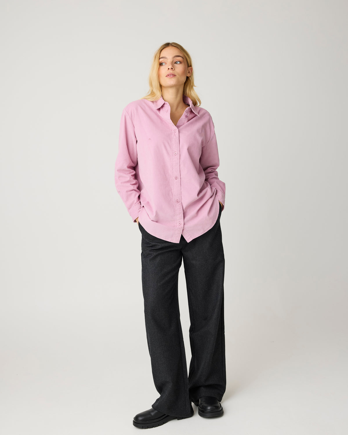 KnowledgeCotton Apparel - WMN Posey wide wool pants Pants 1073 Dark Grey Melange