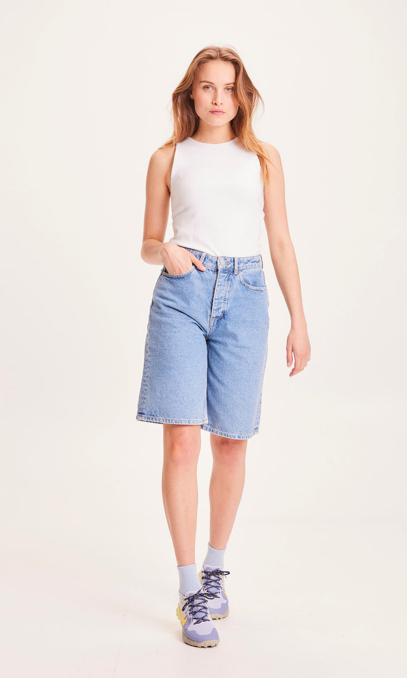 KnowledgeCotton Apparel - WMN REBORN™ ALLY high waist bermuda denim shorts Denims 3050 Bleached Stonewash