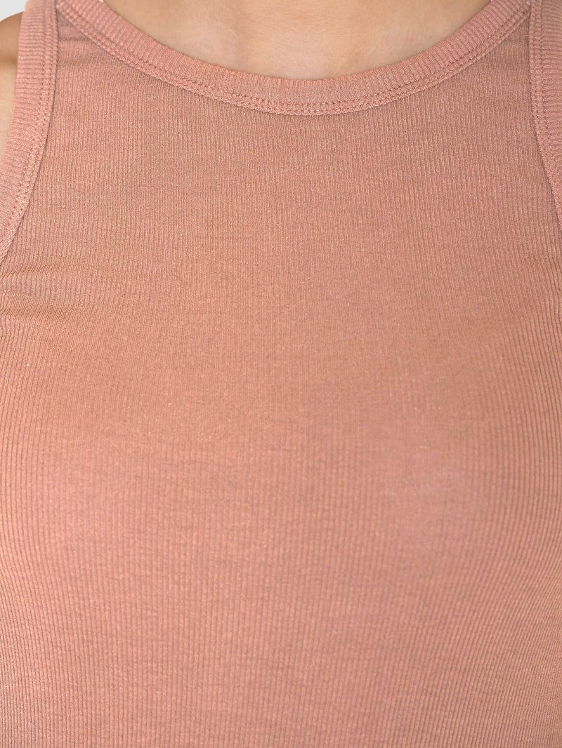 KnowledgeCotton Apparel - WMN Racer rib top T-shirts 1469 Muted Clay