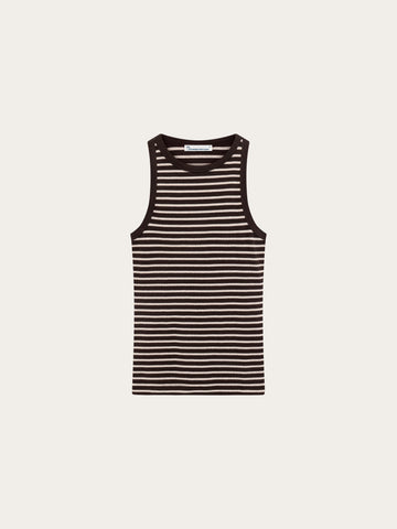 KnowledgeCotton Apparel - WMN Racer rib top T-shirts 8009 Stripe brown