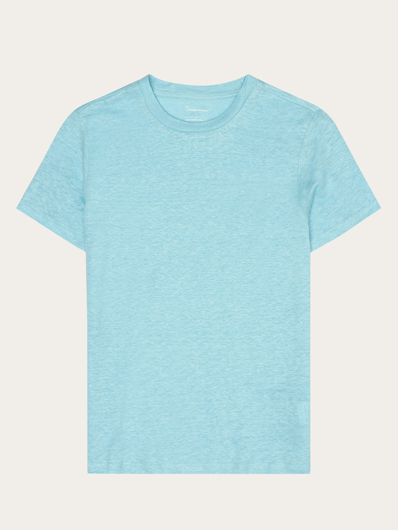 KnowledgeCotton Apparel - WMN Reg linen t-shirt T-shirts 1480 Aqua-Esque