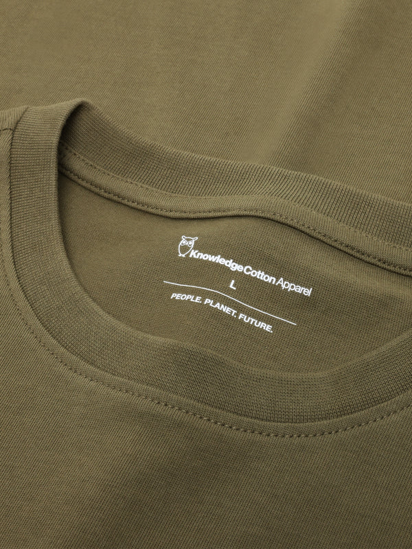 KnowledgeCotton Apparel - MEN Regenerative Organic Cotton Back Print T-Shirt GOTS T-shirts 1068 Burned Olive