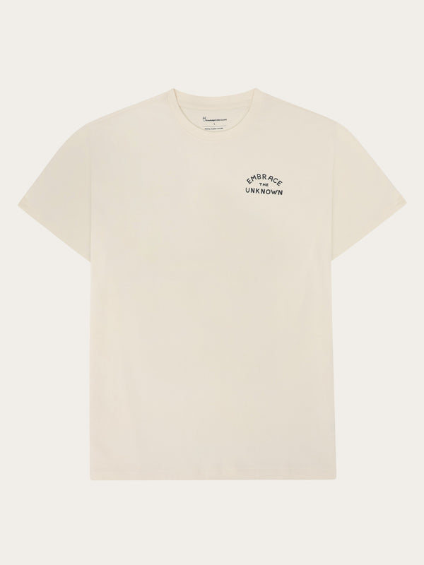 KnowledgeCotton Apparel - MEN Regenerative Organic Cotton Back Print T-Shirt GOTS T-shirts 1387 Egret