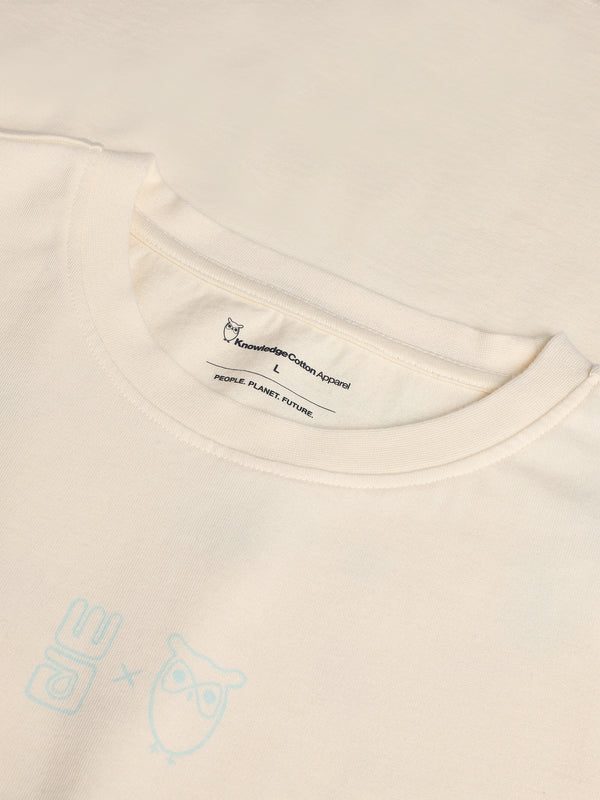 KnowledgeCotton Apparel - MEN Regenerative Organic Cotton Back Printed T-Shirt Water Is Life GOTS/Vegan T-shirts 1387 Egret