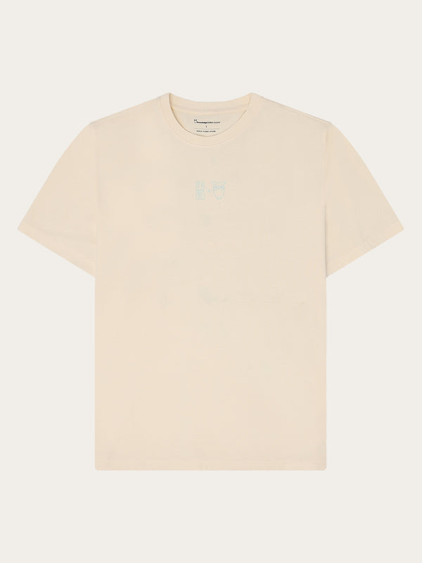 KnowledgeCotton Apparel - MEN Regenerative Organic Cotton Back Printed T-Shirt Water Is Life GOTS/Vegan T-shirts 1387 Egret