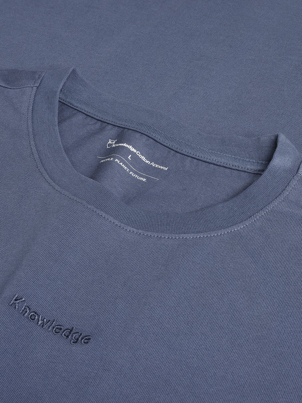 KnowledgeCotton Apparel - MEN Regenerative Organic Cotton Chest Embroidery T-Shirt - GOTS/Vegan T-shirts 1226 Vintage Indigo