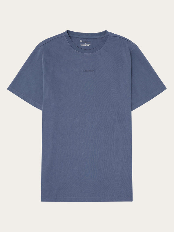 KnowledgeCotton Apparel - MEN Regenerative Organic Cotton Chest Embroidery T-Shirt - GOTS/Vegan T-shirts 1226 Vintage Indigo
