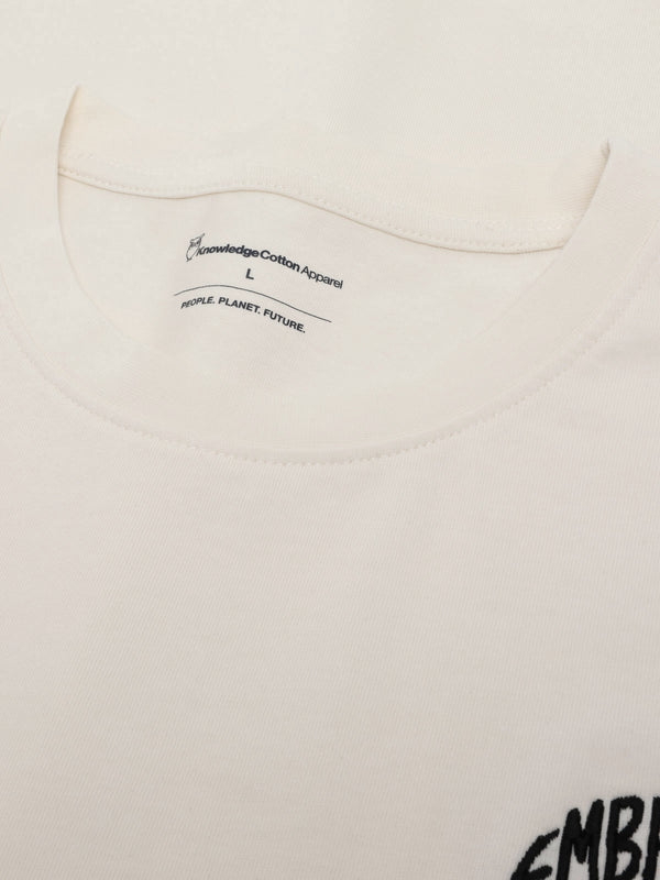 KnowledgeCotton Apparel - MEN Regenerative Organic Cotton Chest Embroidery T-Shirt GOTS T-shirts 1387 Egret