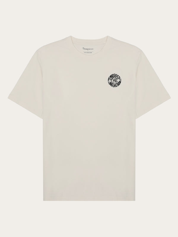 KnowledgeCotton Apparel - MEN Regenerative Organic Cotton Chest Embroidery T-Shirt GOTS T-shirts 1387 Egret