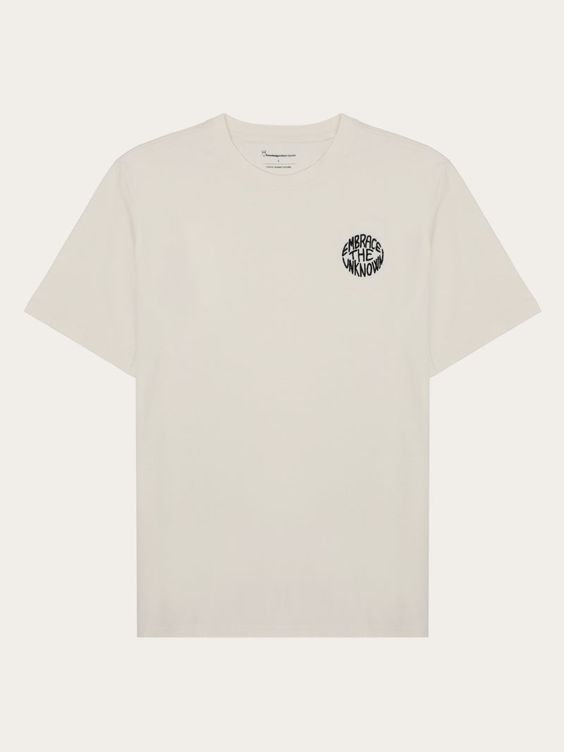 KnowledgeCotton Apparel - MEN Regenerative Organic Cotton Chest Embroidery T-Shirt GOTS T-shirts 1387 Egret
