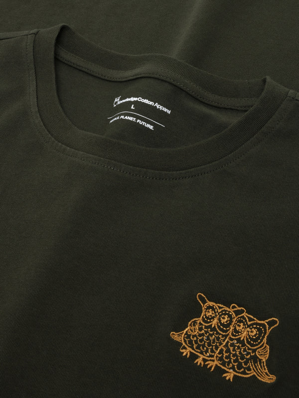 KnowledgeCotton Apparel - MEN Regenerative Organic Cotton Chest Embroidery T-Shirt GOTS T-shirts 1090 Forrest Night