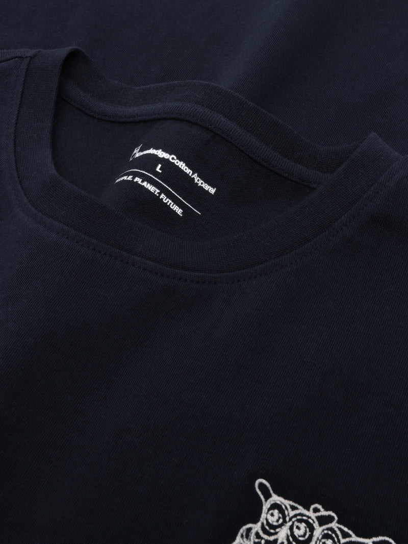 KnowledgeCotton Apparel - MEN Regenerative Organic Cotton Chest Embroidery T-Shirt GOTS T-shirts 1412 Night Sky