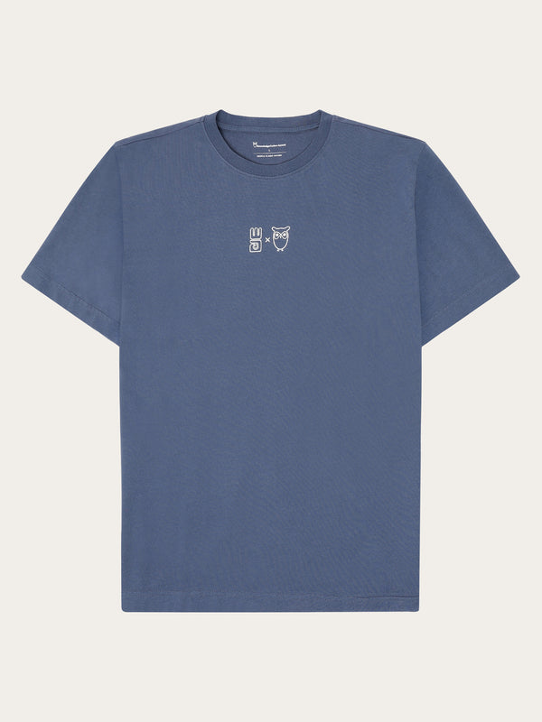 KnowledgeCotton Apparel - MEN Regenerative Organic Cotton Chest Printed T-Shirt Water Is Life GOTS/Vegan T-shirts 1226 Vintage Indigo