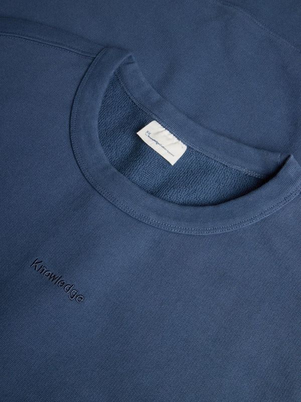 KnowledgeCotton Apparel - MEN Regenerative Organic Cotton Embroidery Crew Neck GOTS/Vegan Sweats 1226 Vintage Indigo