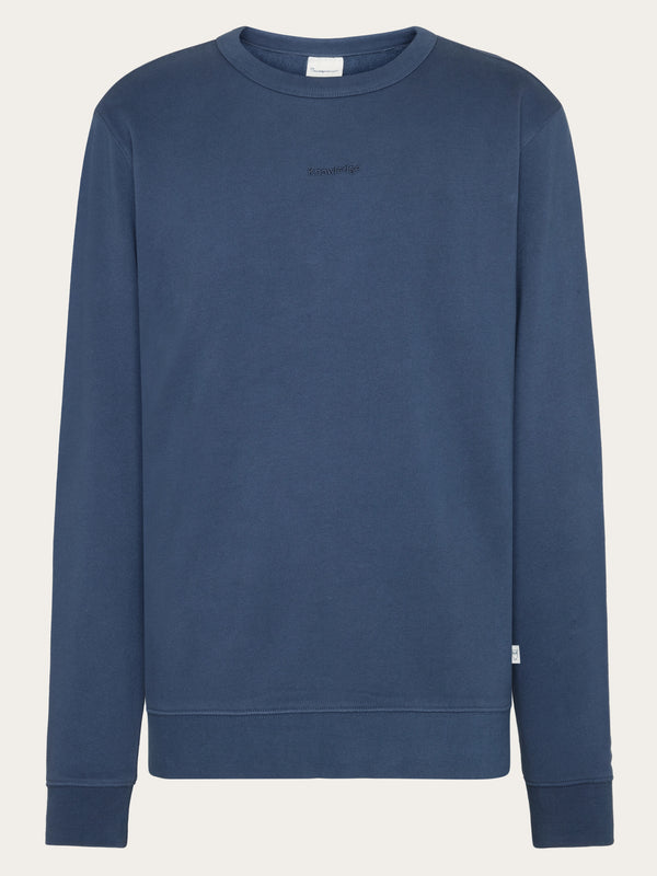 KnowledgeCotton Apparel - MEN Regenerative Organic Cotton Embroidery Crew Neck GOTS/Vegan Sweats 1226 Vintage Indigo