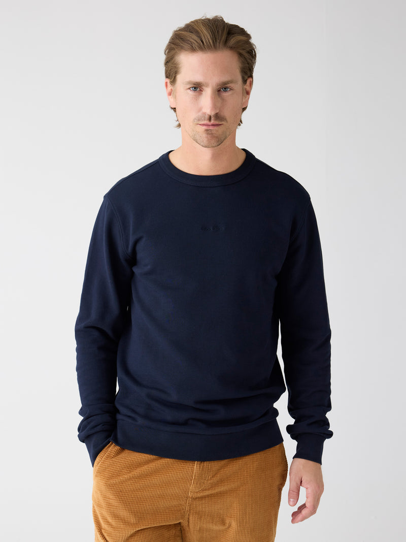 KnowledgeCotton Apparel - MEN Regenerative Organic Cotton Embroidery Crew Neck GOTS/Vegan Sweats 1412 Night Sky