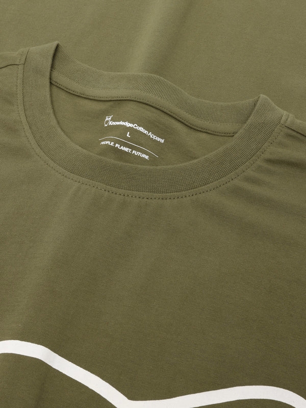 KnowledgeCotton Apparel - MEN Regenerative Organic Cotton Front Print T-Shirt GOTS T-shirts 1068 Burned Olive