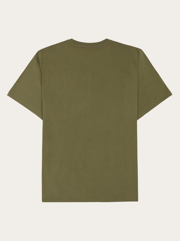 KnowledgeCotton Apparel - MEN Regenerative Organic Cotton Front Print T-Shirt GOTS T-shirts 1068 Burned Olive