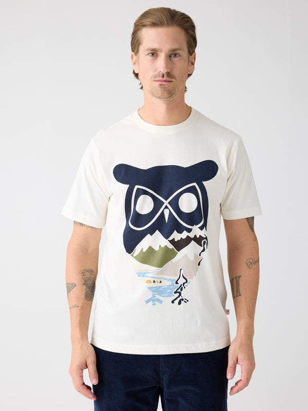 KnowledgeCotton Apparel - MEN Regenerative Organic Cotton Front Print T-Shirt GOTS T-shirts 1387 Egret