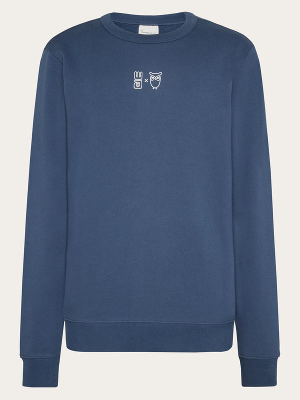 KnowledgeCotton Apparel - MEN Regenerative Organic Cotton Printed Crew Neck GOTS/Vegan Sweats 1226 Vintage Indigo