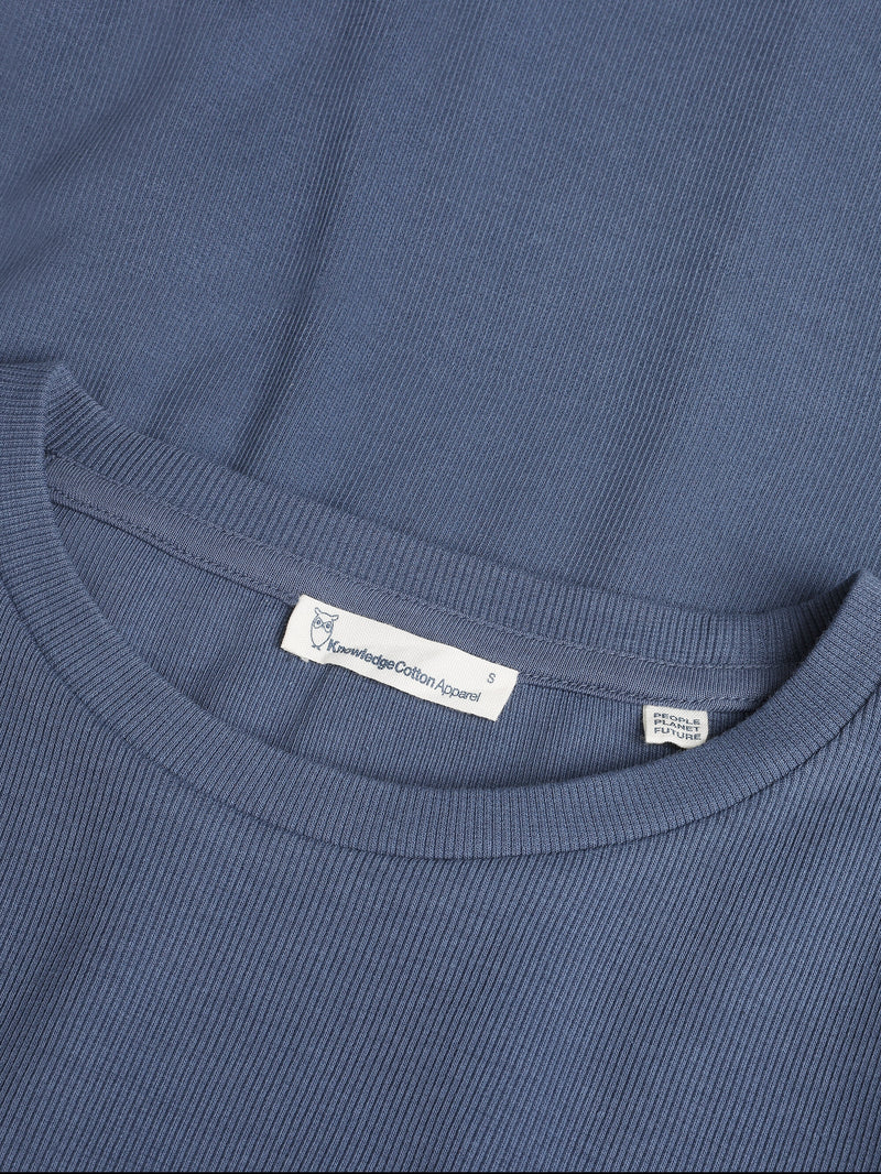 KnowledgeCotton Apparel - WMN Regenerative Organic Cotton Rib Long Sleeve GOTS/Vegan T-shirts 1226 Vintage Indigo