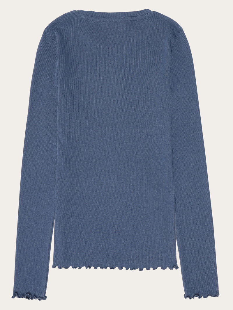 KnowledgeCotton Apparel - WMN Regenerative Organic Cotton Rib Long Sleeve GOTS/Vegan T-shirts 1226 Vintage Indigo