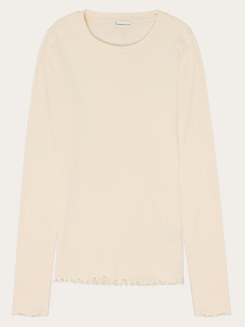 KnowledgeCotton Apparel - WMN Regenerative Organic Cotton Rib Long Sleeve GOTS/Vegan T-shirts 1387 Egret