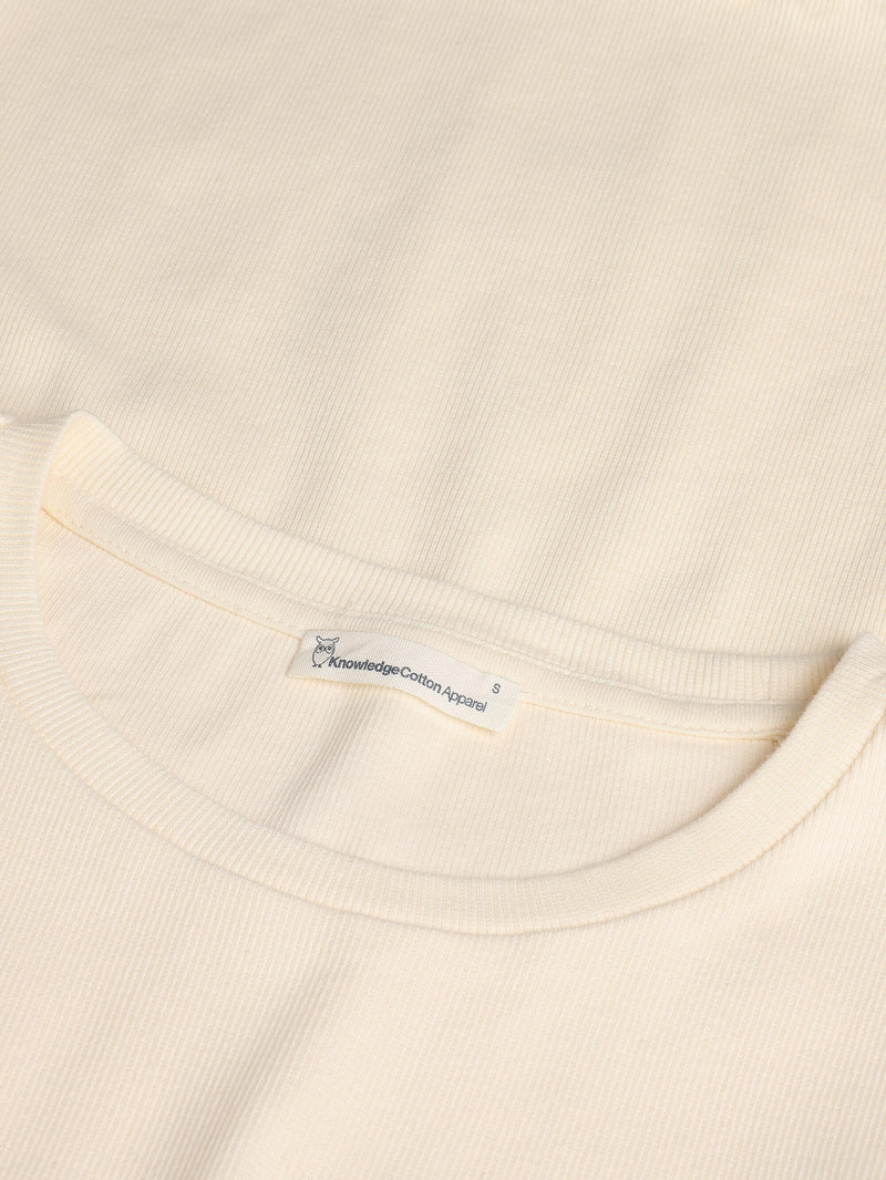 KnowledgeCotton Apparel - WMN Regenerative Organic Cotton Rib Long Sleeve GOTS/Vegan T-shirts 1387 Egret