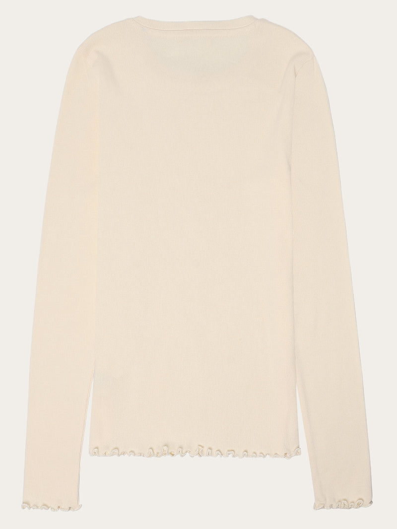 KnowledgeCotton Apparel - WMN Regenerative Organic Cotton Rib Long Sleeve GOTS/Vegan T-shirts 1387 Egret