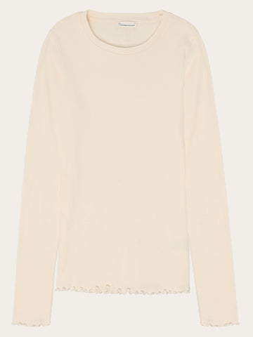 KnowledgeCotton Apparel - WMN Regenerative Organic Cotton Rib Long Sleeve GOTS/Vegan T-shirts 1387 Egret