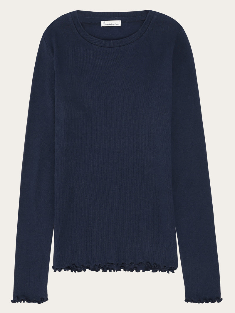 KnowledgeCotton Apparel - WMN Regenerative Organic Cotton Rib Long Sleeve GOTS/Vegan T-shirts 1412 Night Sky