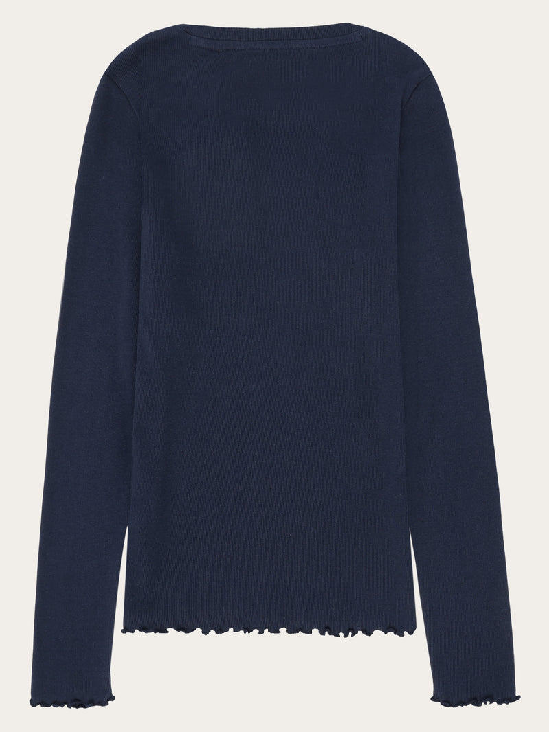 KnowledgeCotton Apparel - WMN Regenerative Organic Cotton Rib Long Sleeve GOTS/Vegan T-shirts 1412 Night Sky