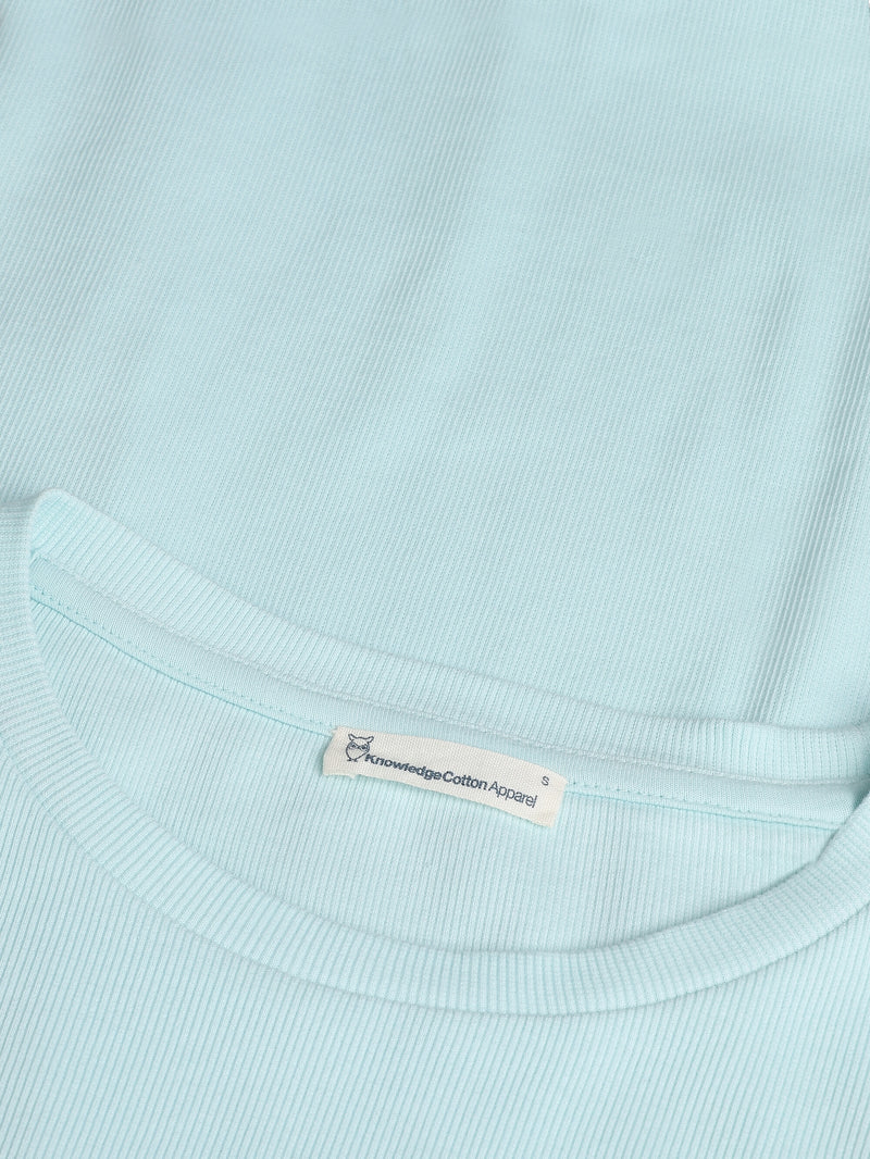 KnowledgeCotton Apparel - WMN Regenerative Organic Cotton Rib Long Sleeve GOTS/Vegan T-shirts 1480 Aqua-Esque