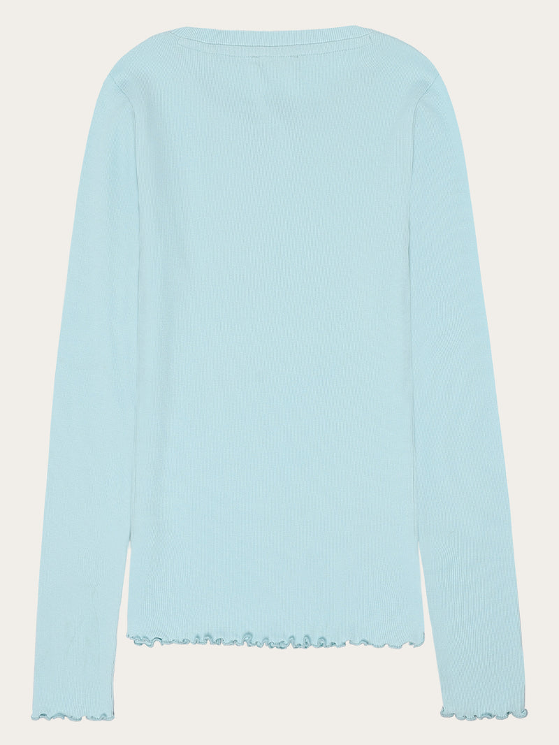 KnowledgeCotton Apparel - WMN Regenerative Organic Cotton Rib Long Sleeve GOTS/Vegan T-shirts 1480 Aqua-Esque