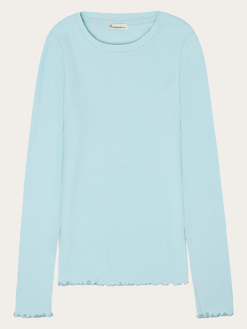 KnowledgeCotton Apparel - WMN Regenerative Organic Cotton Rib Long Sleeve GOTS/Vegan T-shirts 1480 Aqua-Esque