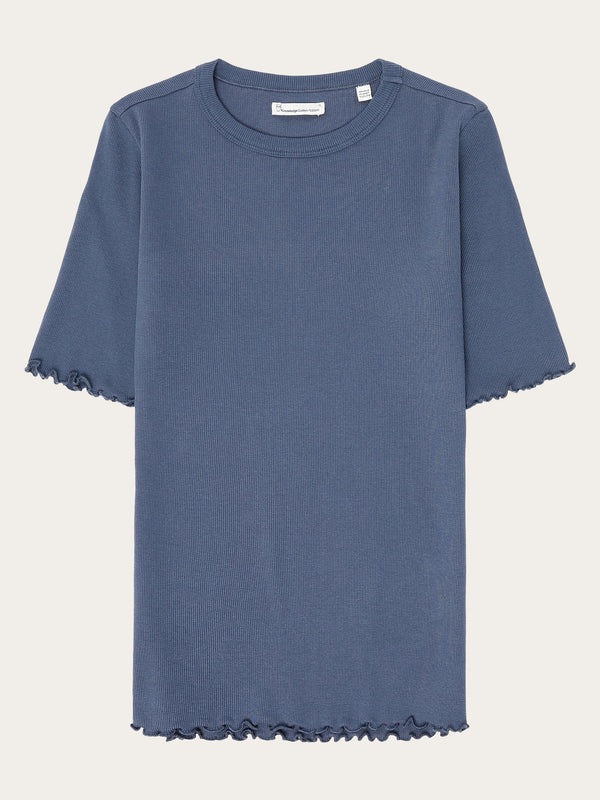 KnowledgeCotton Apparel - WMN Regenerative Organic Cotton Rib T-Shirt GOTS/Vegan T-shirts 1226 Vintage Indigo