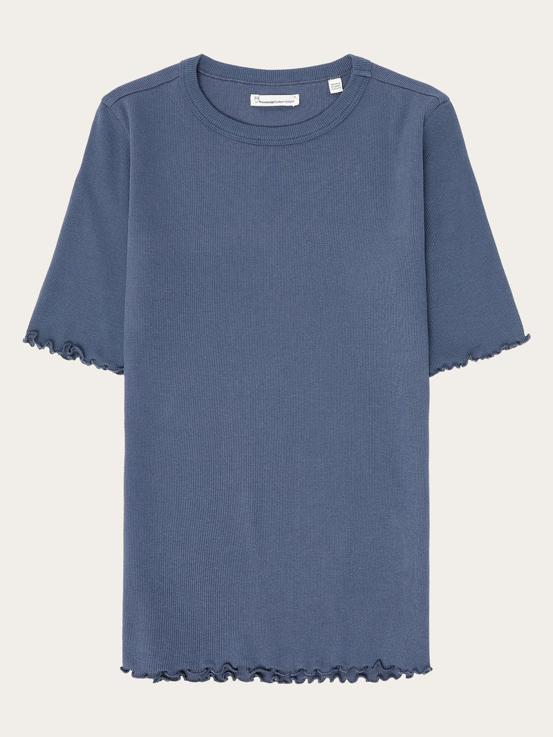 KnowledgeCotton Apparel - WMN Regenerative Organic Cotton Rib T-Shirt GOTS/Vegan T-shirts 1226 Vintage Indigo