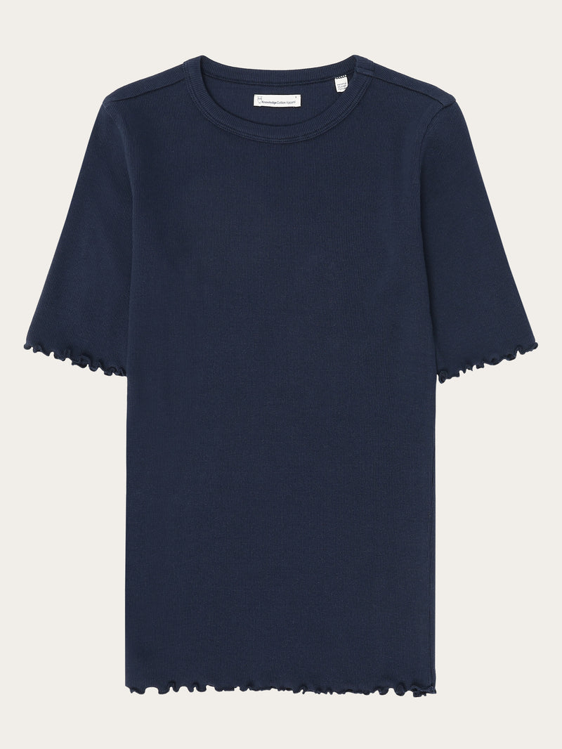 KnowledgeCotton Apparel - WMN Regenerative Organic Cotton Rib T-Shirt GOTS/Vegan T-shirts 1412 Night Sky