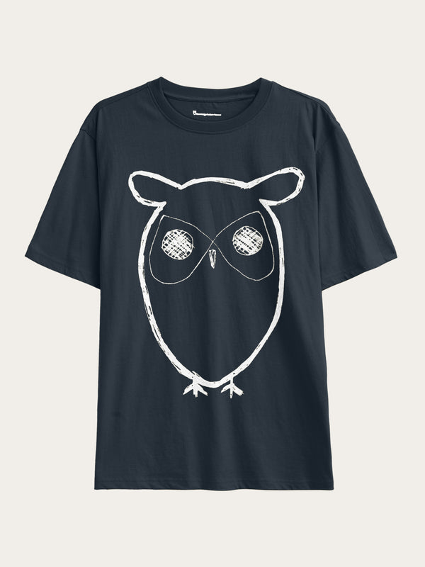 KnowledgeCotton Apparel - MEN Regular big owl front print t-shirt - GOTS T-shirts 1001 Total Eclipse
