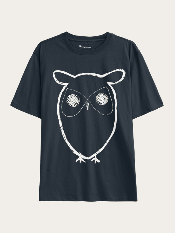 KnowledgeCotton Apparel - MEN Regular big owl front print t-shirt - Regenerative Organic Certified™ - GOTS T-shirts 1001 Total Eclipse