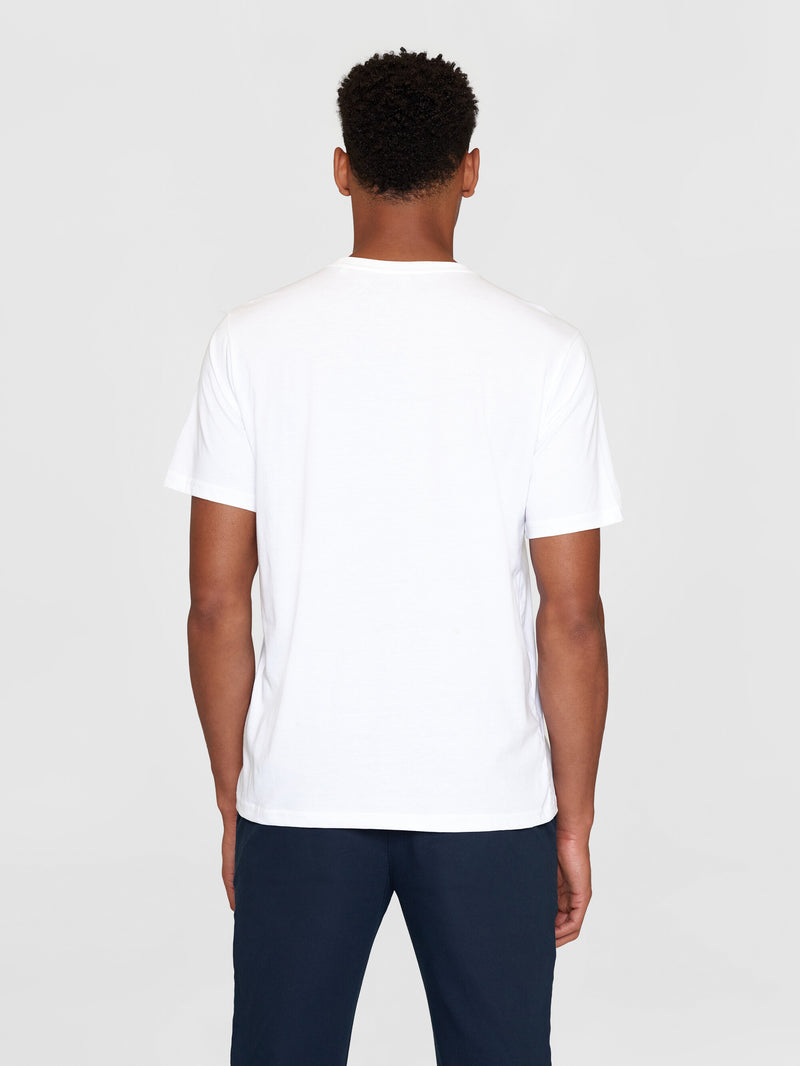 KnowledgeCotton Apparel - MEN Regular big owl front print t-shirt - GOTS/Vegan T-shirts 1010 Bright White