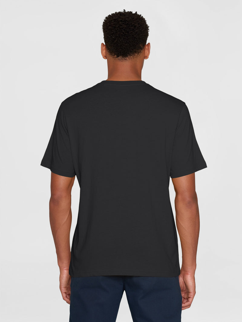 KnowledgeCotton Apparel - MEN Regular big owl front print t-shirt - GOTS/Vegan T-shirts 1300 Black Jet